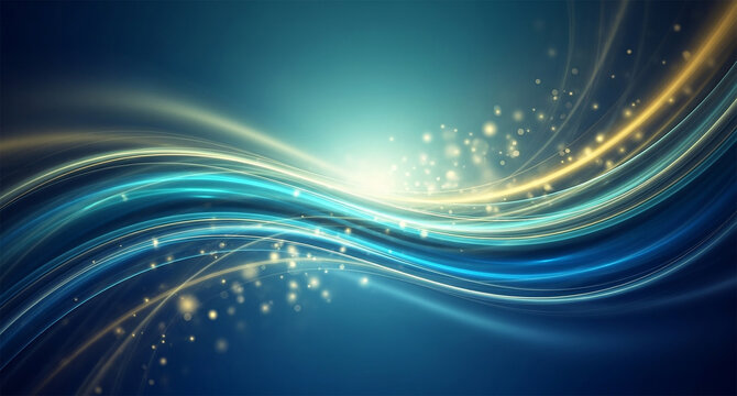 Dynamic blue background with flowing light streaks and sparkling particles design - Powered by Adobe