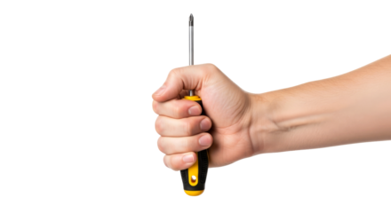 a ready hand, offering precision a phillips head screwdriver, poised for action, isolated on transparent background