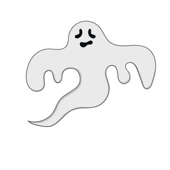 Cartoon Ghost isolated on a white background. Cute, evil or scary character costume. Party celebrating Halloween night.