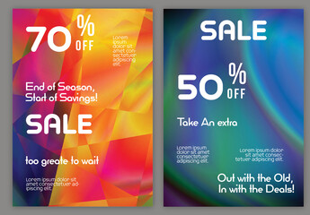 Flyer A4 Sale with Bright Holographic Gradient Glow Background