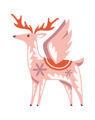 Cute winged pink Christmas reindeer