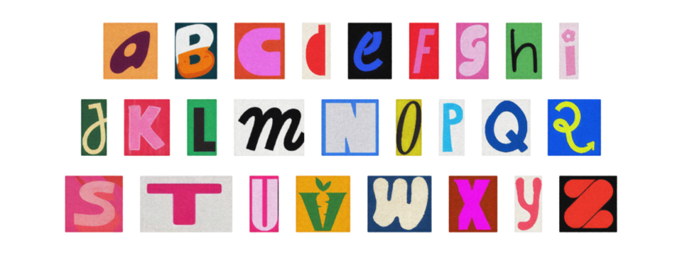 Colorful ransom style cut-out English alphabet from magazines, PNG transparent - Powered by Adobe