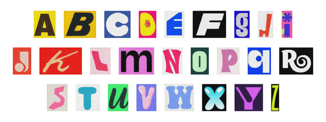Vintage collage of cut-out letters, English alphabet ransom note design