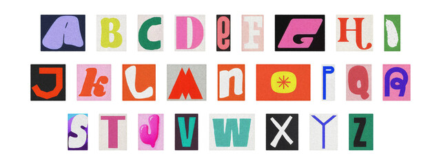 Vintage collage of cut-out letters, English alphabet ransom note design