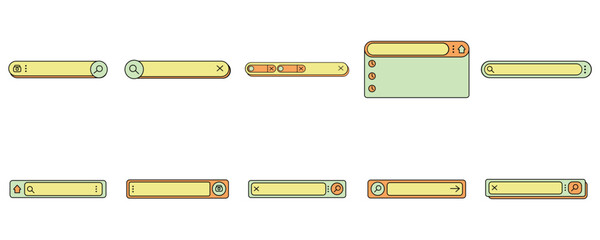 Set of colorful search bar with various shapes, web search bar, search bar. Vector illustration of a search navigator. Element for website interface design.