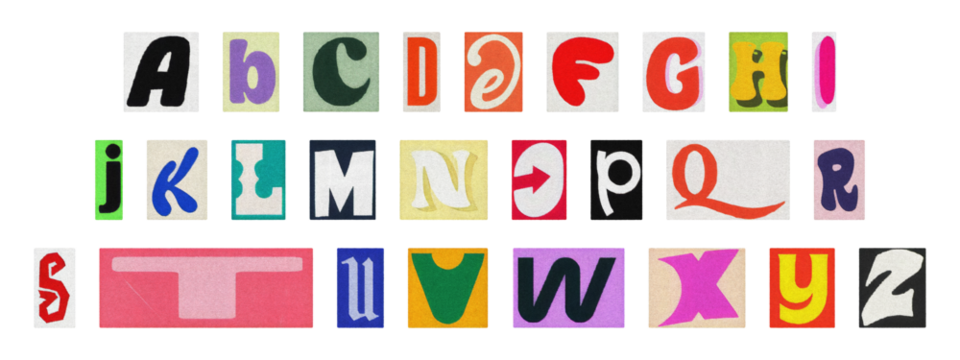 Vintage collage of cut-out letters, English alphabet ransom note design