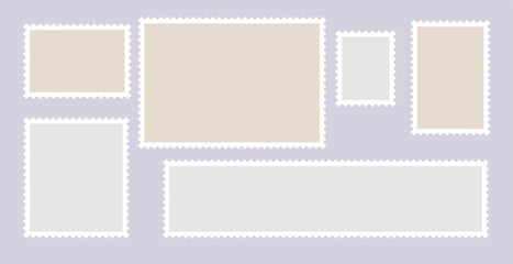 Postage stamps in flat design - vector clip art. Set of blank stamps with frames, background illustration, border collection in vector.