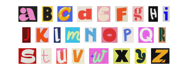 Vintage collage of cut-out letters, English alphabet ransom note design