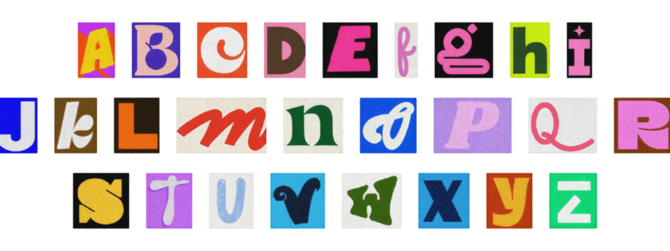 Vintage collage of cut-out letters, English alphabet ransom note design