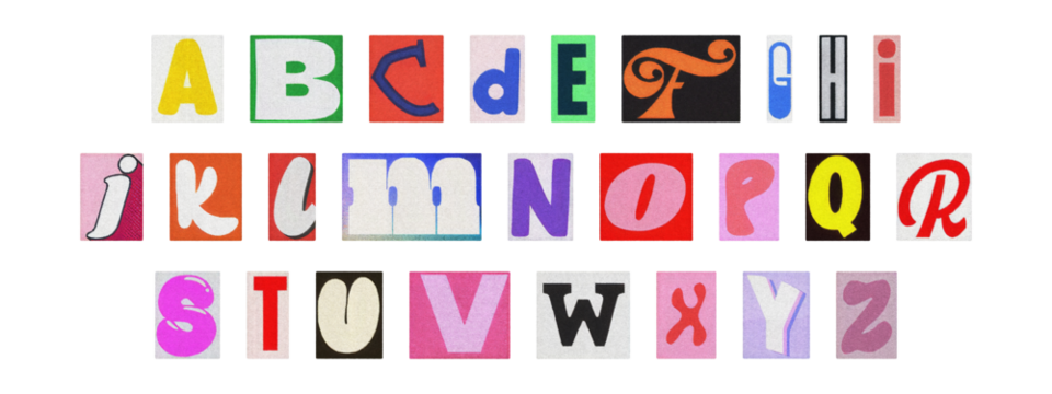 Vintage collage of cut-out letters, English alphabet ransom note design