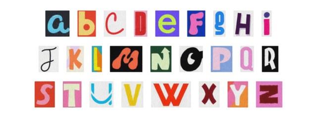 Vintage collage of cut-out letters, English alphabet ransom note design