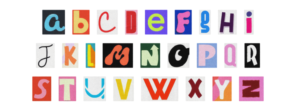 Vintage collage of cut-out letters, English alphabet ransom note design