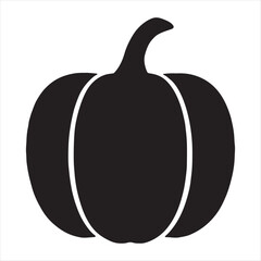 Simple black silhouette of a whole pumpkin with stem isolated on a white background