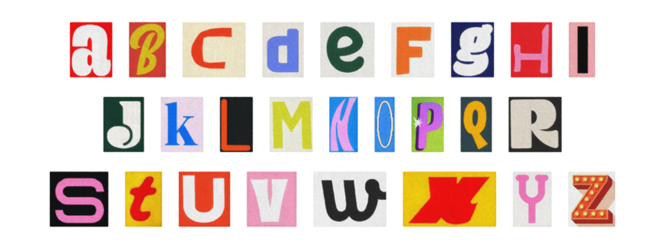 Creative Y2K retro cut-out alphabet from newspapers and magazines