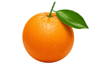 透明背景に緑色の葉が付いた熟したオレンジ色の柑橘系果実のクローズアップ