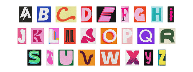 Transparent PNG cut-out alphabet, colorful magazine ransom letters