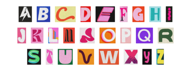 Transparent PNG cut-out alphabet, colorful magazine ransom letters