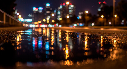 Obraz premium City lights reflected in a puddle at night