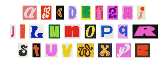 Transparent PNG cut-out alphabet, colorful magazine ransom letters