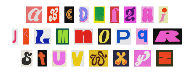 Transparent PNG cut-out alphabet, colorful magazine ransom letters