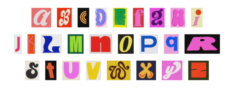 Transparent PNG cut-out alphabet, colorful magazine ransom letters - Powered by Adobe