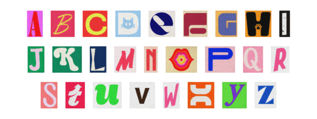 Typography collage of ransom style letters, retro English alphabet set