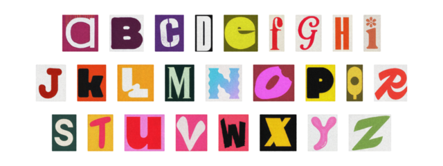 Typography collage of ransom style letters, retro English alphabet set