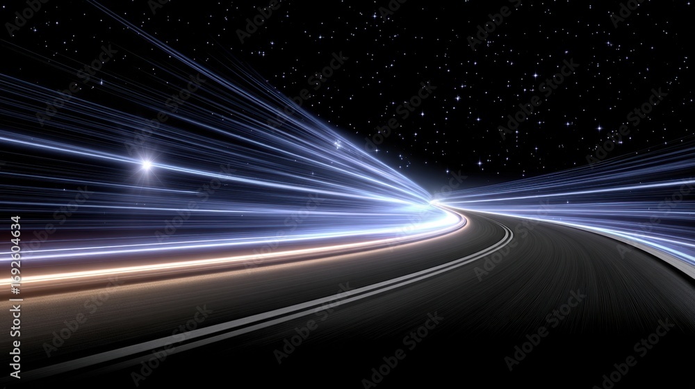 Poster radiant beams illuminate the cosmic pathway in an abstract representation of speed and motion throug