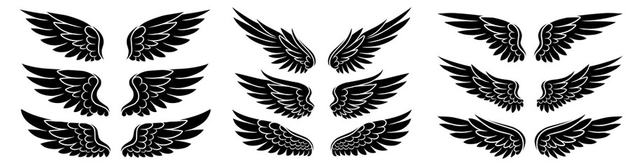 Vector set of angel wings silhouettes for tattoo