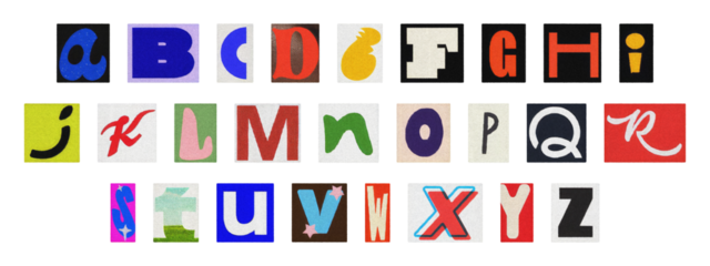 Cut-out alphabet collection, vintage ransom note style typography PNG