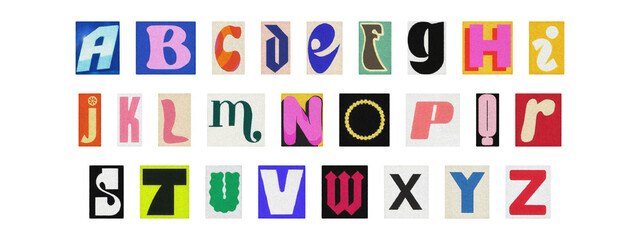 Cut-out alphabet collection, vintage ransom note style typography PNG