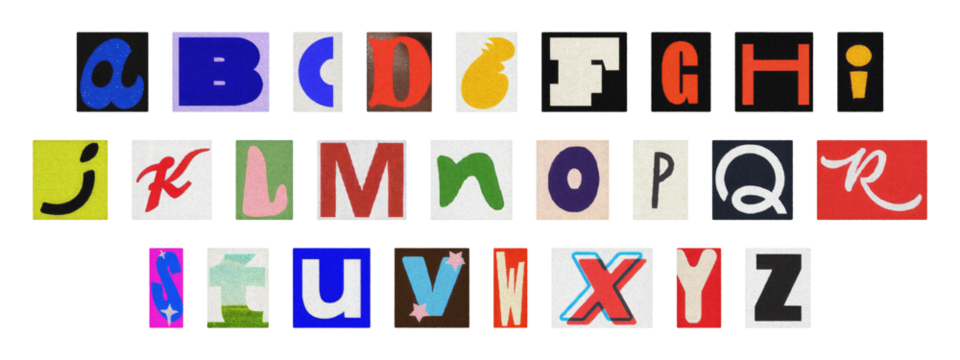 Cut-out alphabet collection, vintage ransom note style typography PNG