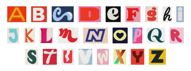 Cut-out alphabet collection, vintage ransom note style typography PNG