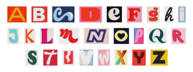 Cut-out alphabet collection, vintage ransom note style typography PNG