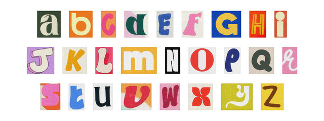 Cut-out alphabet collection, vintage ransom note style typography PNG