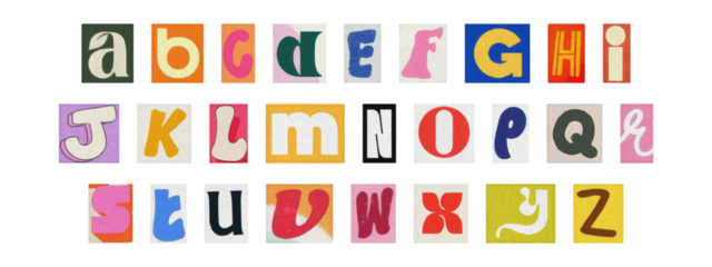 Cut-out alphabet collection, vintage ransom note style typography PNG
