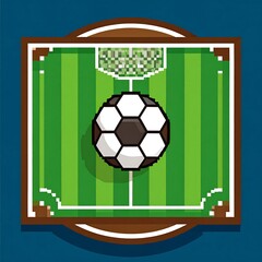 Pixelated soccer field with ball