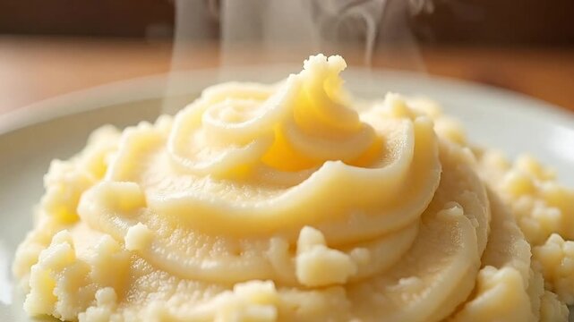 Warm, fluffy mashed potatoes served in a bowl, steaming invitingly.