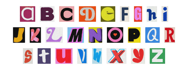 Cut-out alphabet collection, vintage ransom note style typography PNG
