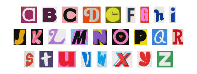 Cut-out alphabet collection, vintage ransom note style typography PNG