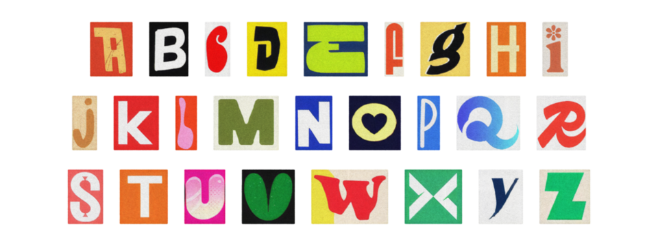 Cut-out alphabet collection, vintage ransom note style typography PNG
