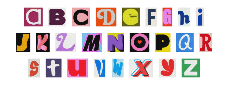 Cut-out alphabet collection, vintage ransom note style typography PNG