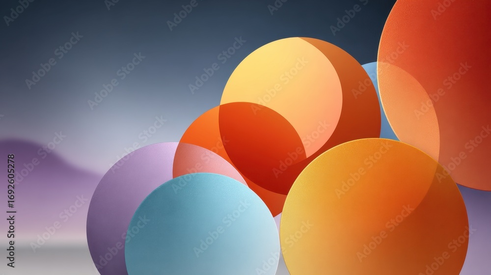Poster bright circles of color create a playful and vibrant visual display against a soft gradient backdrop