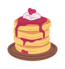 Stacked pancakes with jam plate
