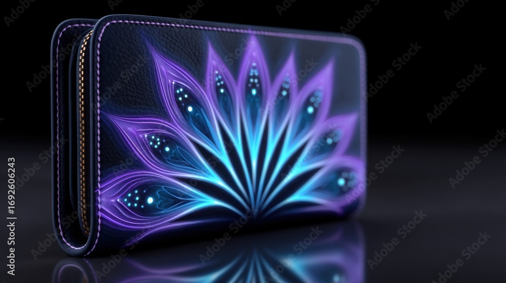 Poster vibrant digital wallet radiating a spectrum of colors in a modern setting showcasing creativity and 