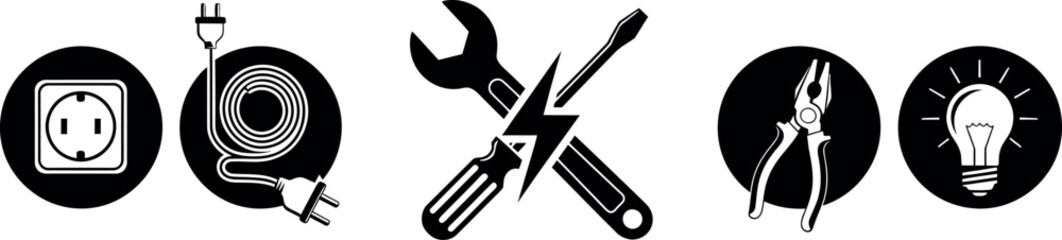 Vector icons for electrician and electrical work.