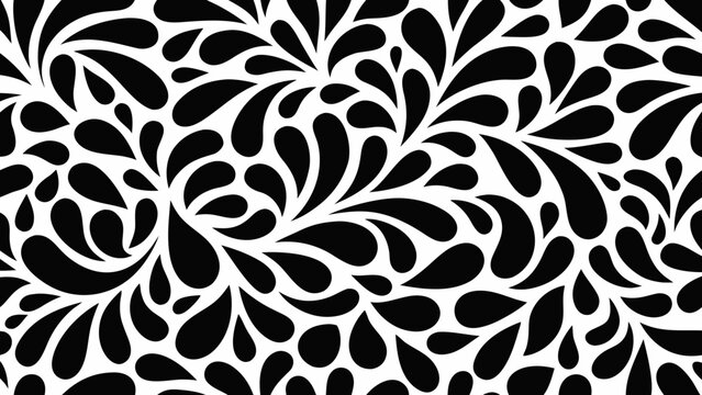 Seamless black paisley teardrop shapes on a white background abstract floral pattern