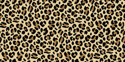 Seamless leopard print pattern with black and tan spots on a beige background