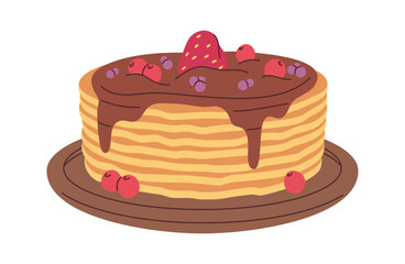 Stacked pancake with chocolate icing