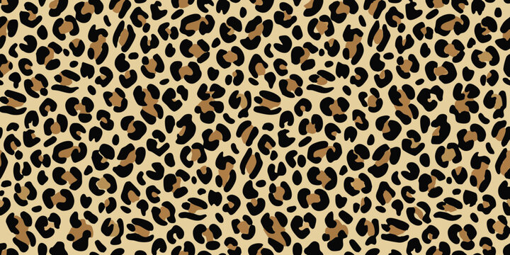 Seamless leopard print pattern with black and tan spots on a beige background